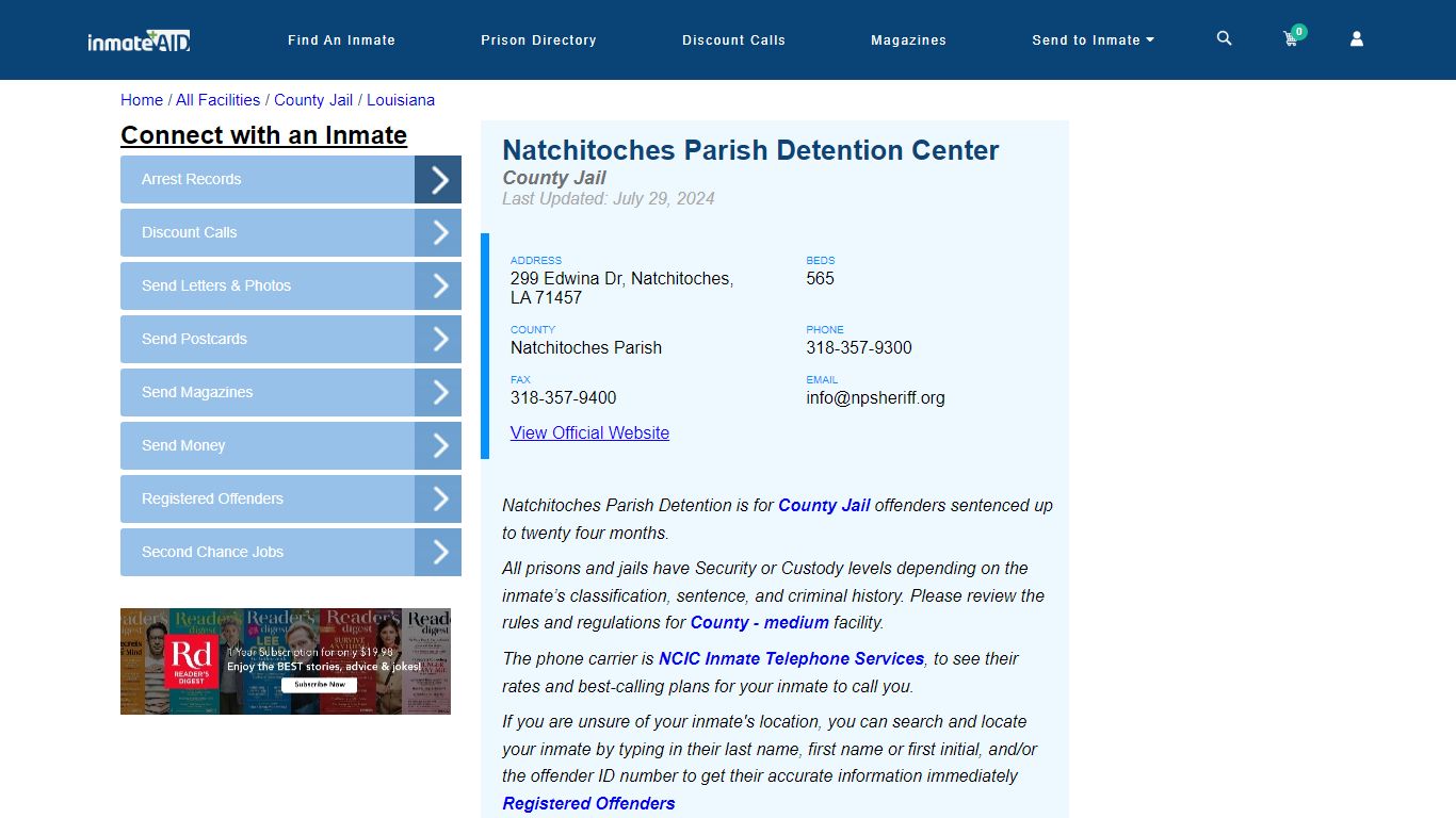 Natchitoches Parish Detention Center - Inmate Locator