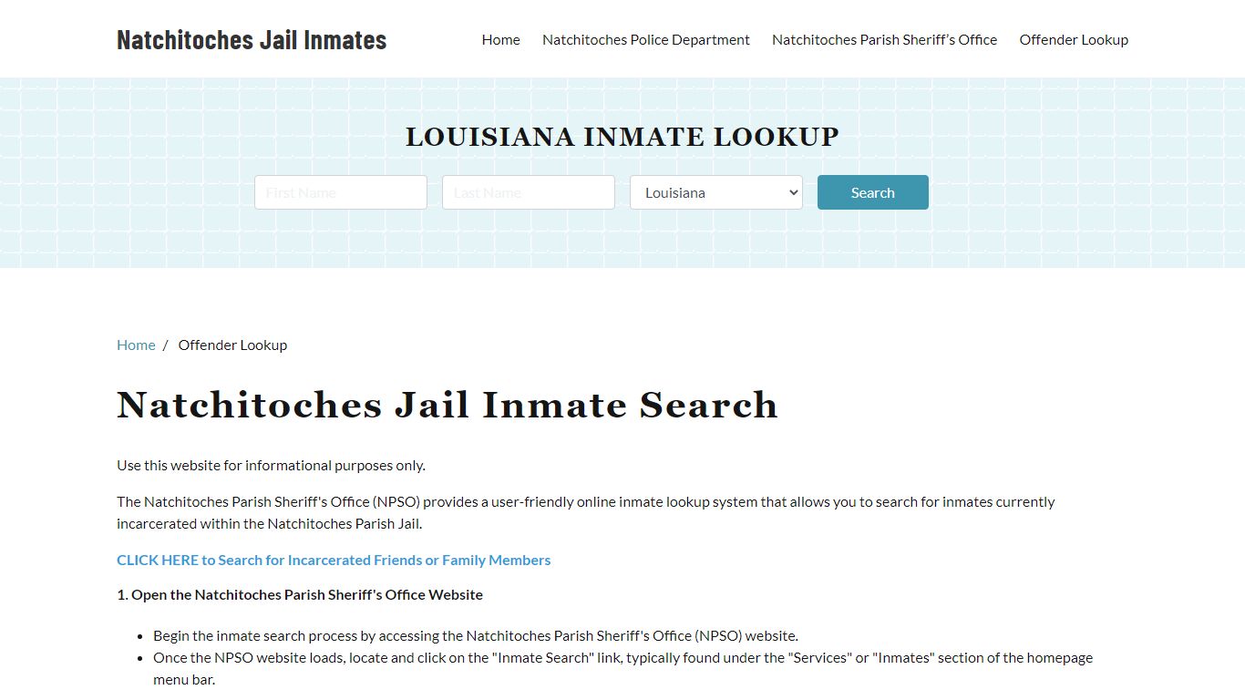 Natchitoches, LA Detainee Lookup