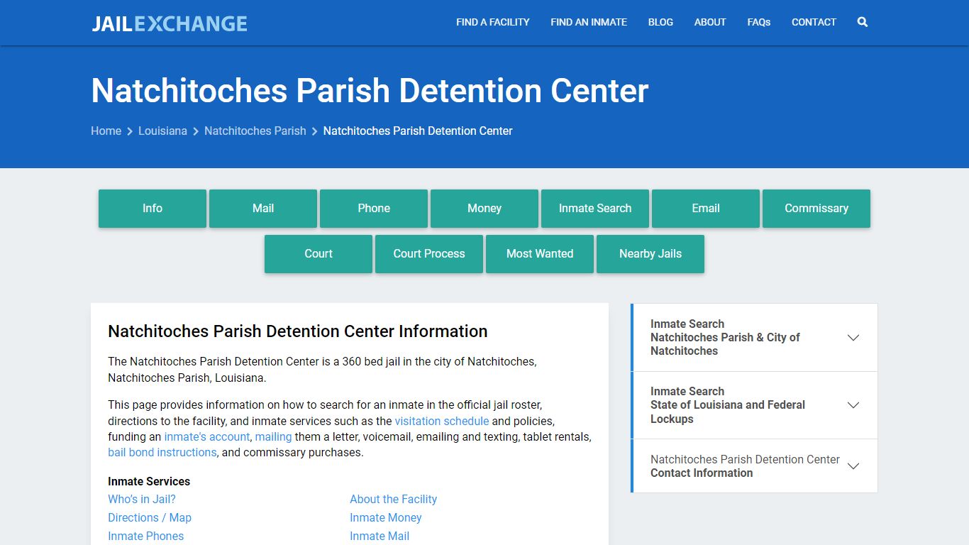 Natchitoches Parish Detention Center, LA Inmate Search, Information